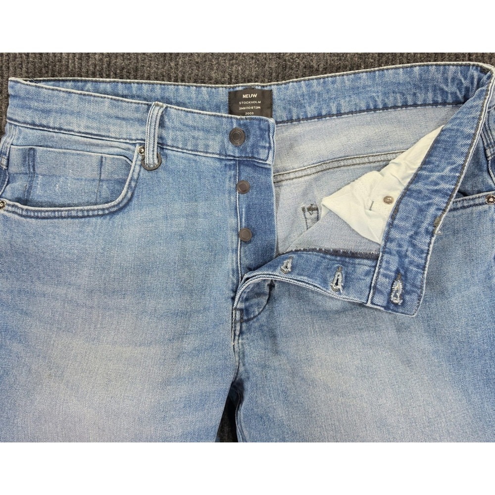 Neuw Lou Slim Jeans Mens 34x32 Blue Good Altered Slit Hem Button Fly